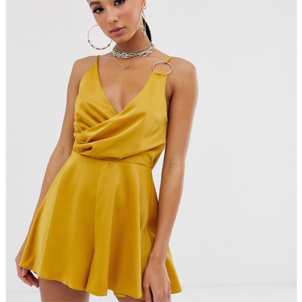 ASOS Cowl Back Golden Romper With Ring Detail NWT Size 14
